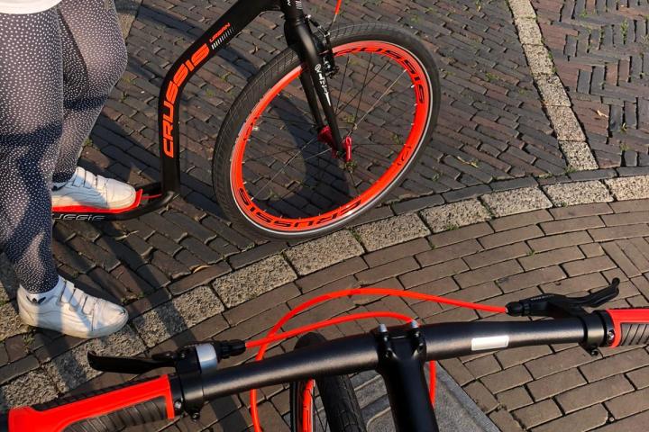 a person holding a bicycle